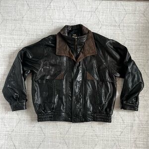 Vintage 1990s Pelle Collezioni Men’s Black/Brown Casual Leather Zip Up Jacket XL